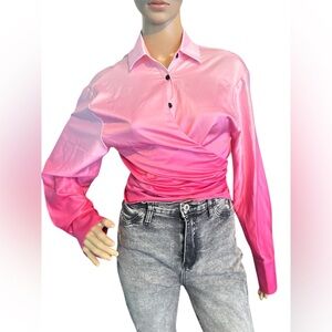 🩷 SHEIN Privé Ombre Wrap Knot Side Crop Blouse 🩷